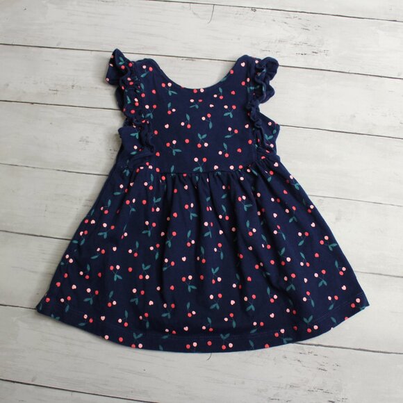 Carter's Baby Girl's Cotton Dress Size 6 Months Navy Blue Red Cherries - Picture 2 of 5